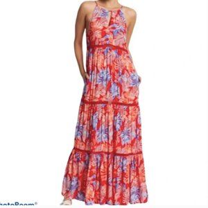 Anthropologie Red Carter High Neck Maxi‎ Dress Boho Floral Print